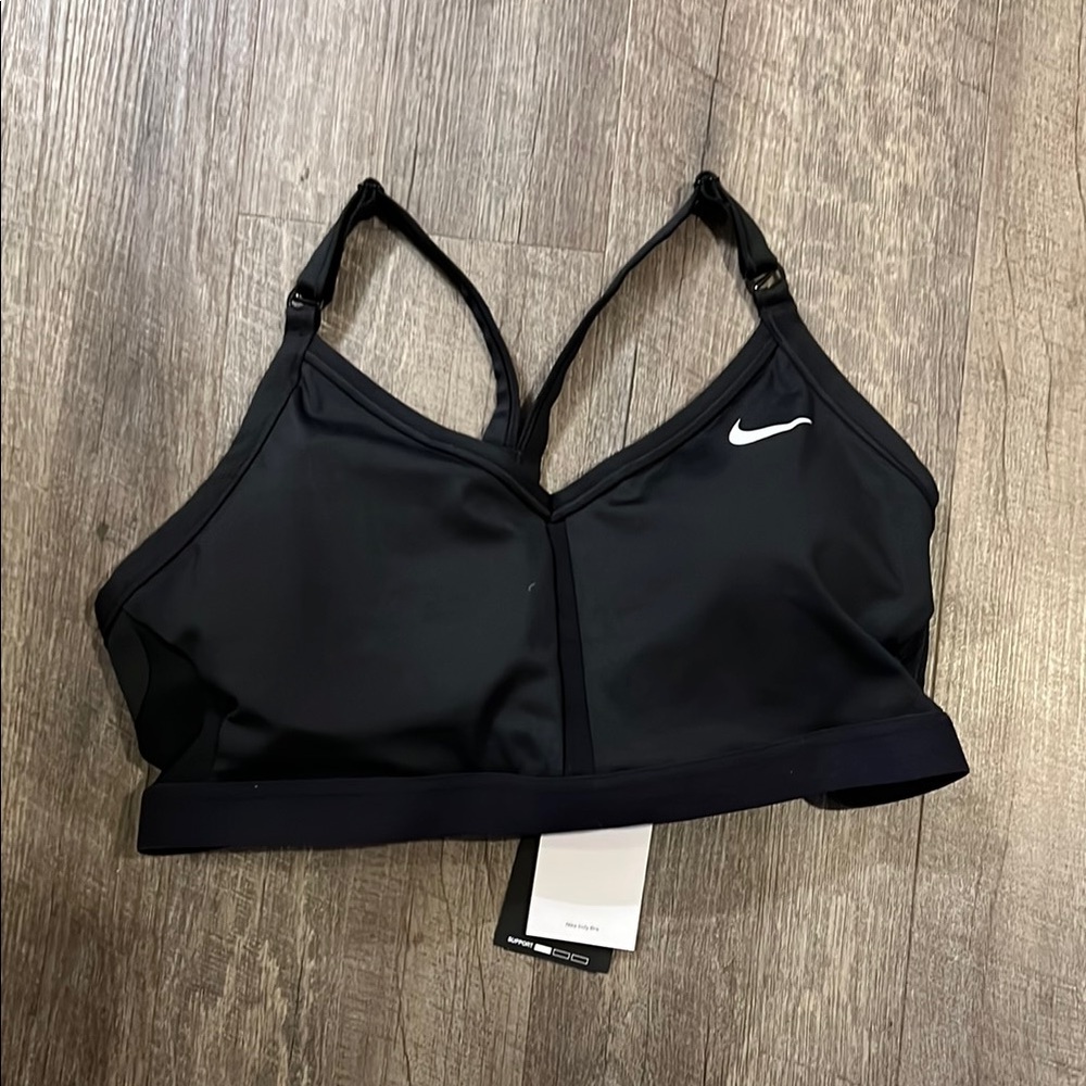 Nike Women's Black Sports Bra with White Logo